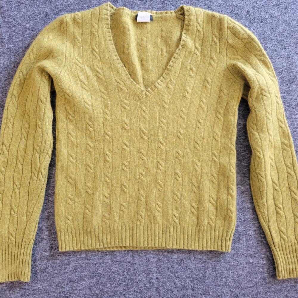 J Crew Golden Yellow Cable Knit Merino Sweater S Preppy Spring Layer Office